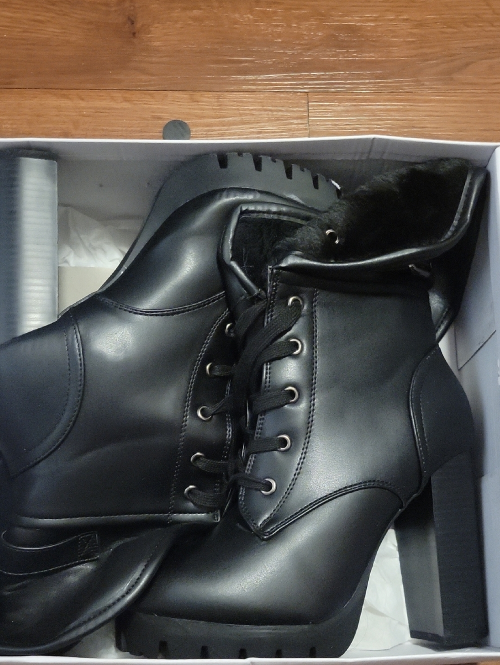 Black Lace-Up Heeled Ankle Boots for Women